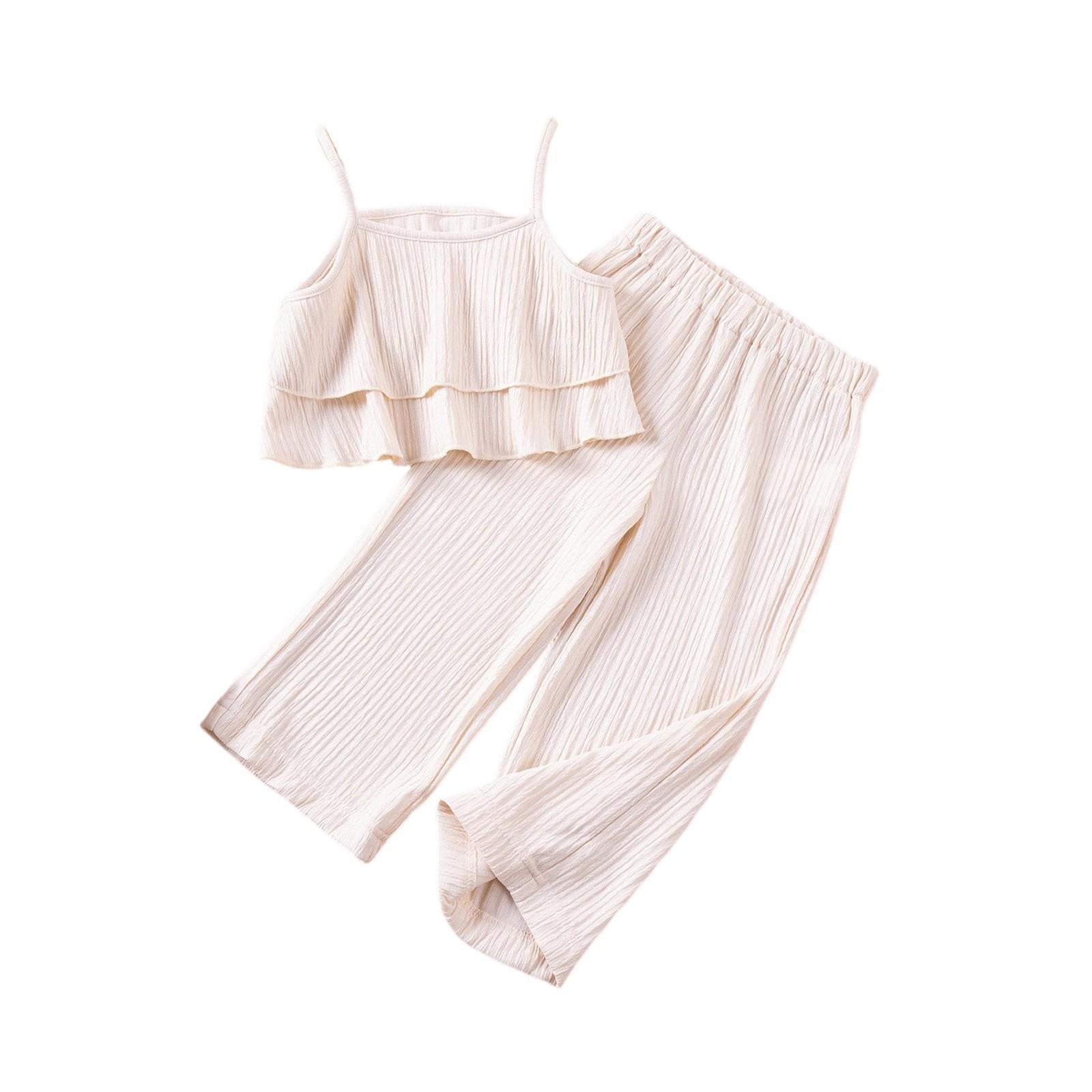 

Girls Off-Shoulder Set - Solid Color Top & Wide Leg Pants 100 бежевий