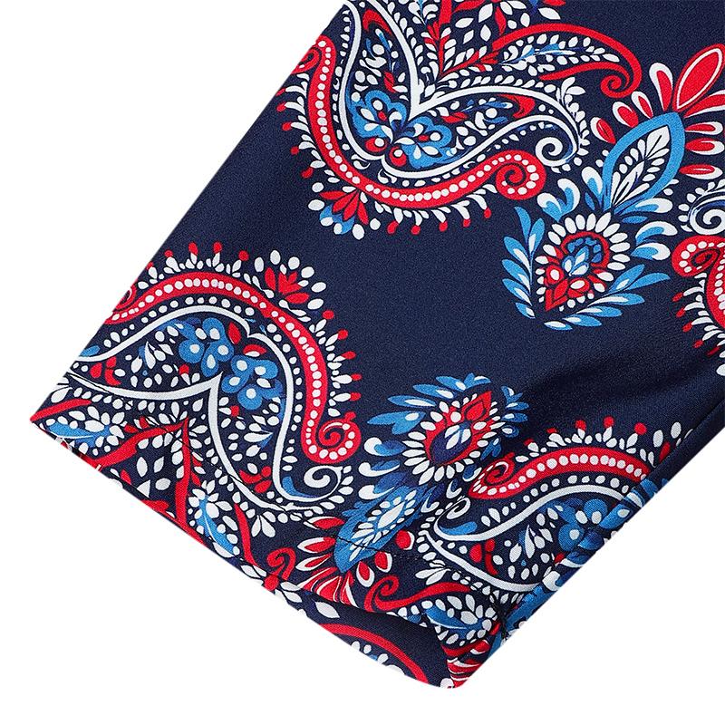 Robes Imprimées Élégantes à Col en V et Manches Longues pour Femmes Grandes Tailles