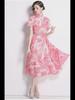 Butterfly Ink Print Slim Fit Swing Dress - Blue & White, Summer 2024
