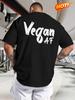 European Size Men'S Summer Casual Vegan Graphic T-Shirt - Navy Blue, Short Sleeve