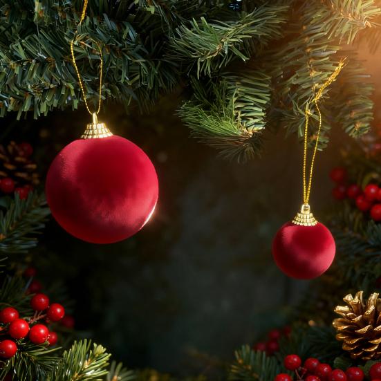 10/20Pcs Christmas Balls Velvet Xmas Tree Hanging Ornaments with Ribbon Weddings Birthdays Home Holiday Decoration