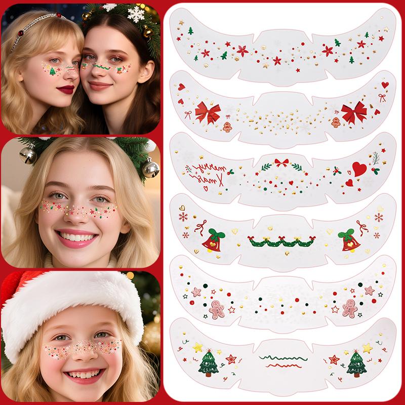 Christmas Face Tattoo Stickers Bells Bow Hearts Stars Ribbons Freckles Temporary Tattoo Stickers for Festival Party