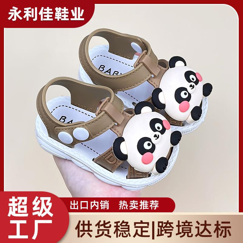 Summer new cartoon panda sandals for boys and girls, non-slip toddler closed-toe shoes for baby boys