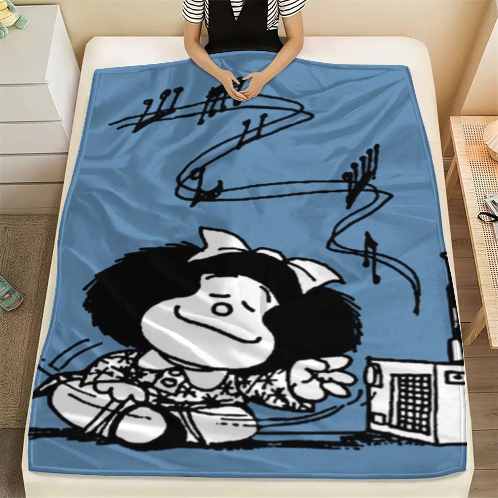 1PC Mafalda Print Flannel Blanket, High quality Comfortable for All Seasons, Home Decor, Warmth and Comfort, Perfect for Christmas Gifts 79