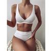 Women's Solid Colours High-Breasted Straps Bikini Set Two-Piece Swimsuit
