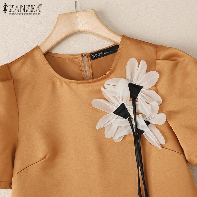 ZANZEA Rochie Casual de Vară cu Mânecă Scurtă pentru Femei, cu Patchwork Floral
