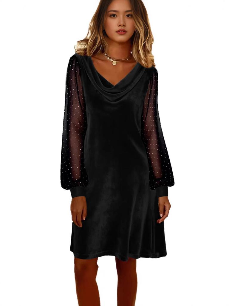 2026 Spring European & American Women's Solid Color V-Neck Mesh Puff Top