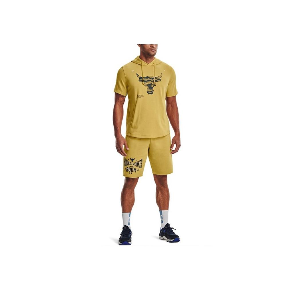 Under Armour Project Rock Hooded Training Sports Fit Straight-Cut Short Sleeve T-Shirt Men Tops Yellow 1370465-760