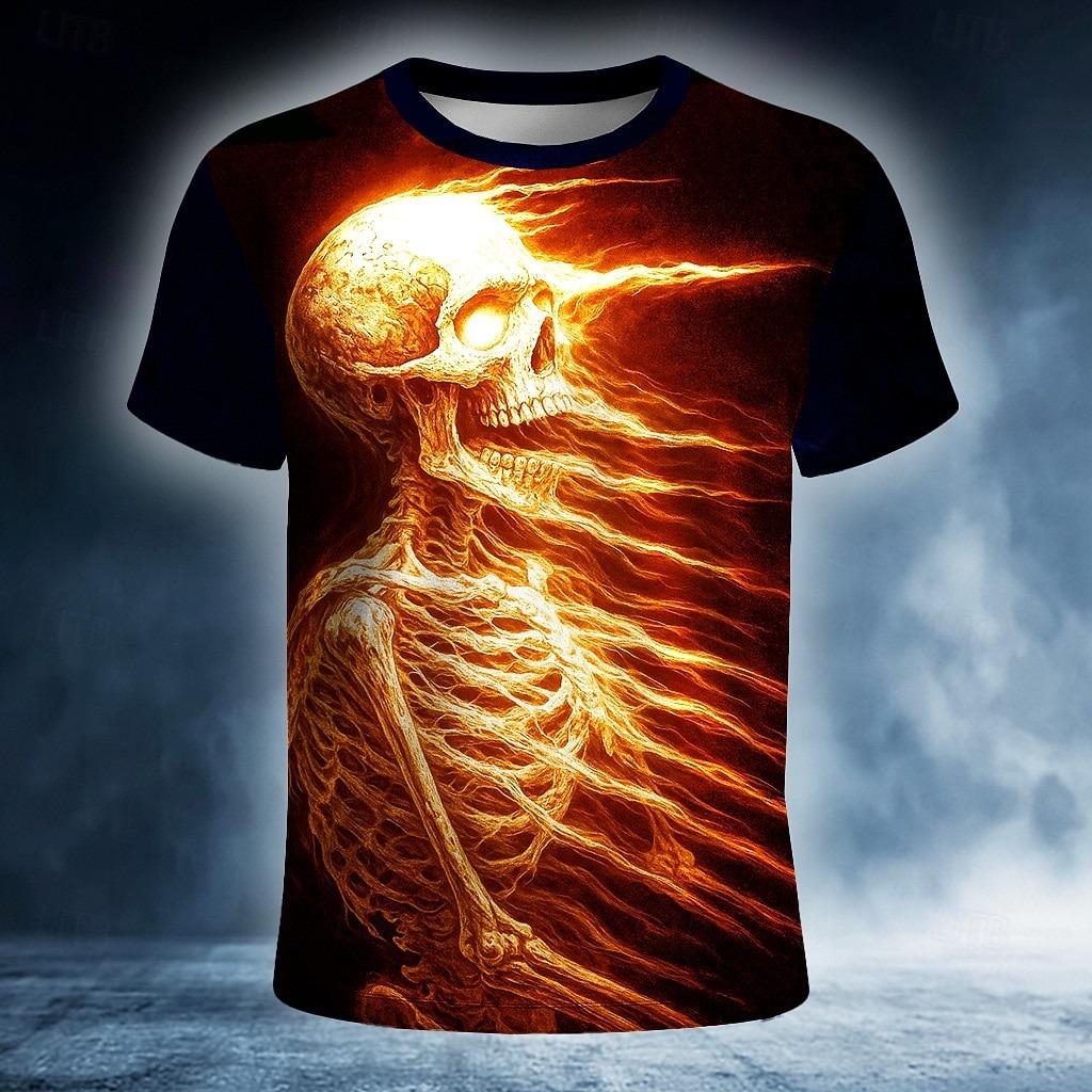 Summer Skull Optical Illusion 3D Print T-Shirts Streetwear Men Casual Oversized O-Neck Short Sleeved T Shirt Tees Tops Clothing