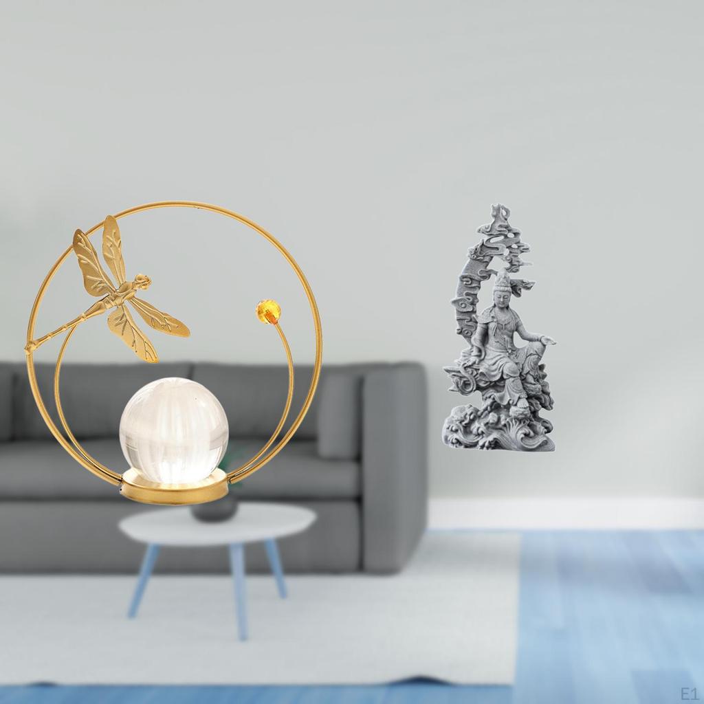 Crystal Ball Metal Sculpture Figurine Ornament Statue Stand for Hallway Fireplace Bedroom Living