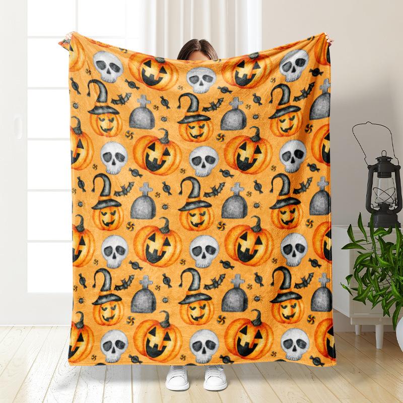 Halloween Theme digitalprinted polyester Bedroom velvet flannel soft sofa cover blanket Fleece soft sofa cover blankets