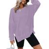 Women's Crew Neck Sweatshirt Loose Batwing Long Sleeve Pullover Irregular Hem Casual Blouse