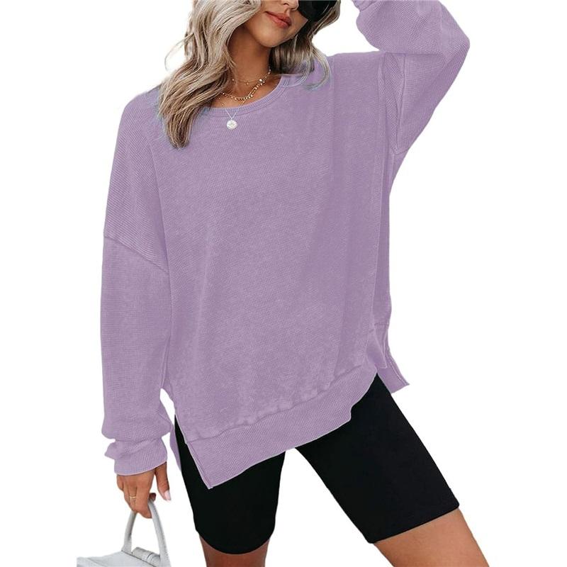 Women's Crew Neck Sweatshirt Loose Batwing Long Sleeve Pullover Irregular Hem Casual Blouse