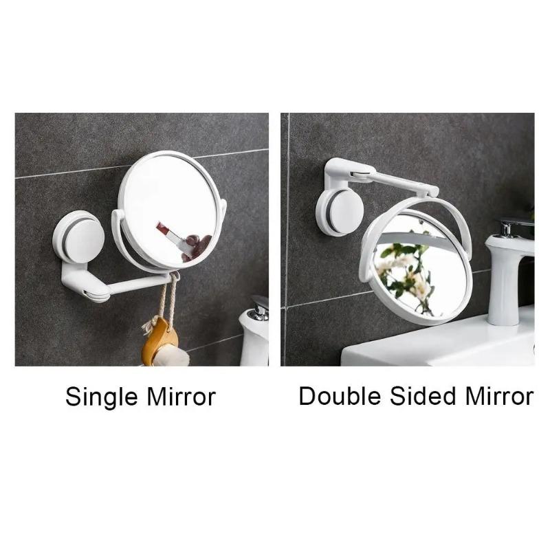 Rotating Plastic Folding Vacuum Suction Round Bath Accessorie Makeup Supplies Vanity Mirror Shave Mirrors Wall Hang Bath Mirror