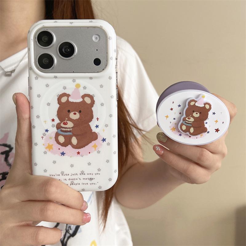 Full Screen Floral Bear Magnetic Case for iPhone 17/16 Pro Max/15 Pro iPhone 15 Pro Max