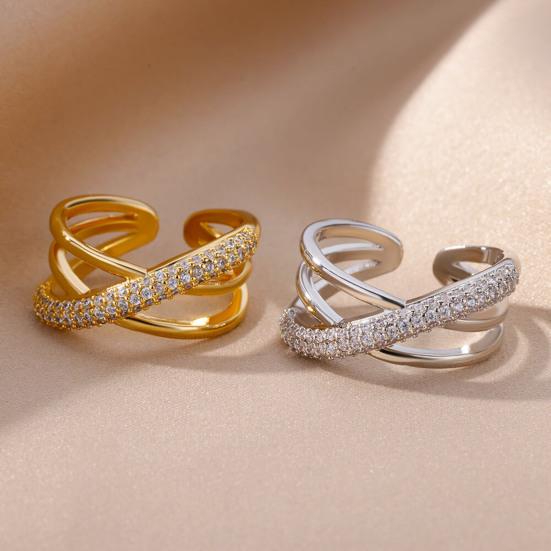 Finger Ring Adjustable Open Design Multi-Layer Interlaced Winding Shape Finger Band with Full Rhinestone Inlay Jewelry Gift