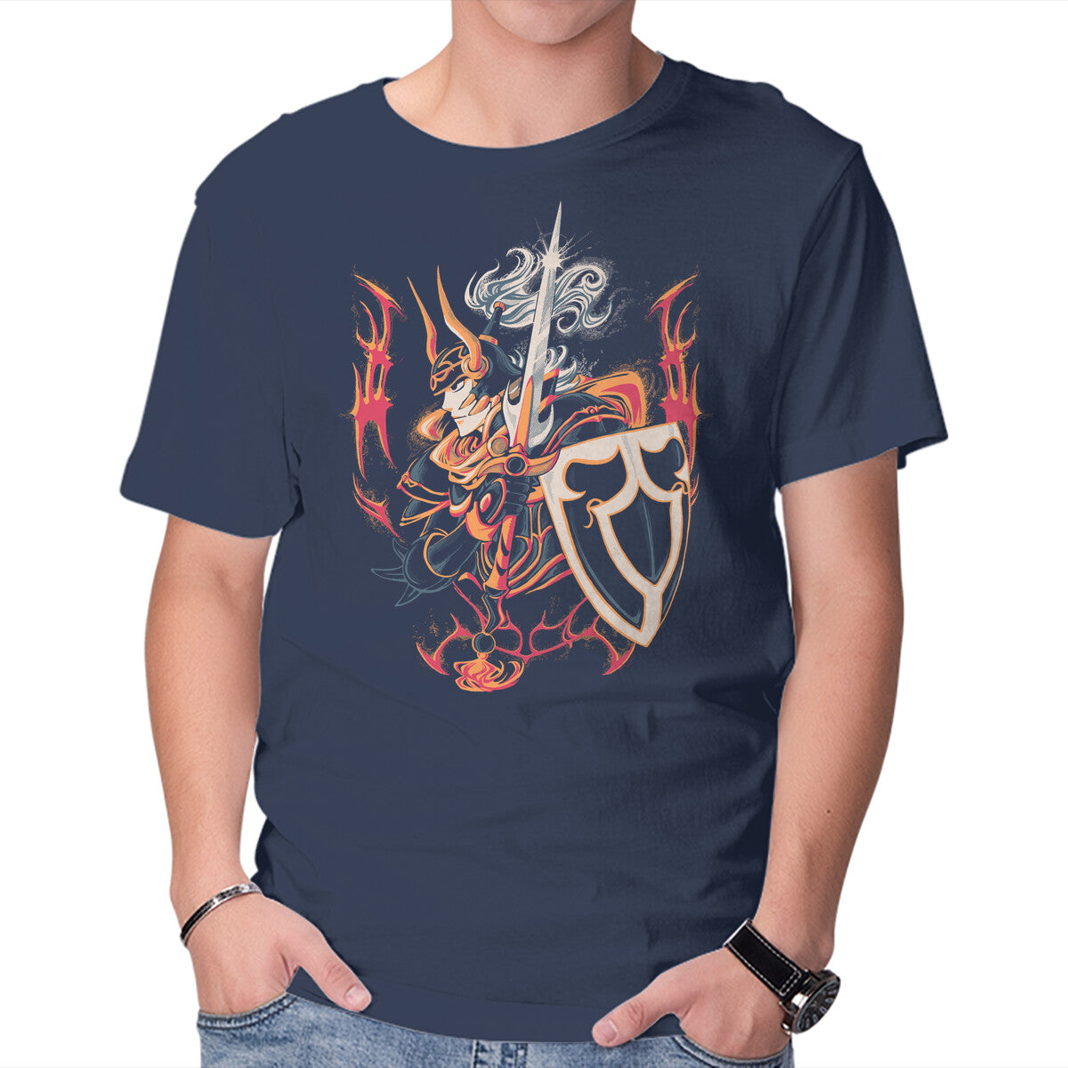 Unisex Crew Neck T-Shirt The Warrior Graphic Short Sleeve Casual Tee M