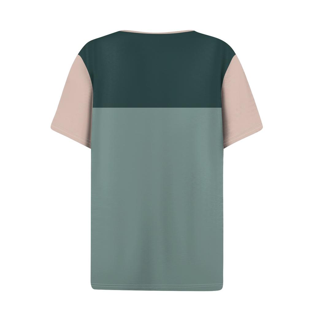 Camiseta feminina estampada botão manga curta diário fim de semana moda básica decote em v regular top verão