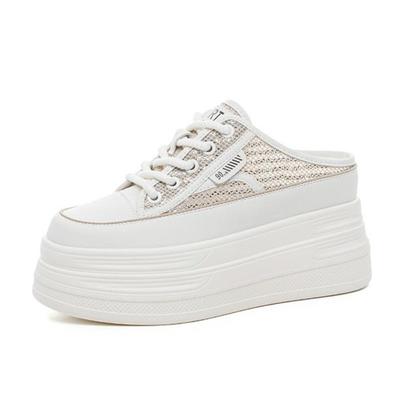 8CM Mesh PU Sintetico Microfibra Pelle Ballerine Sandali Estivi Donna Pantofole Sneakers Chunky Pantofole Scarpe Zeppa Piattaforma