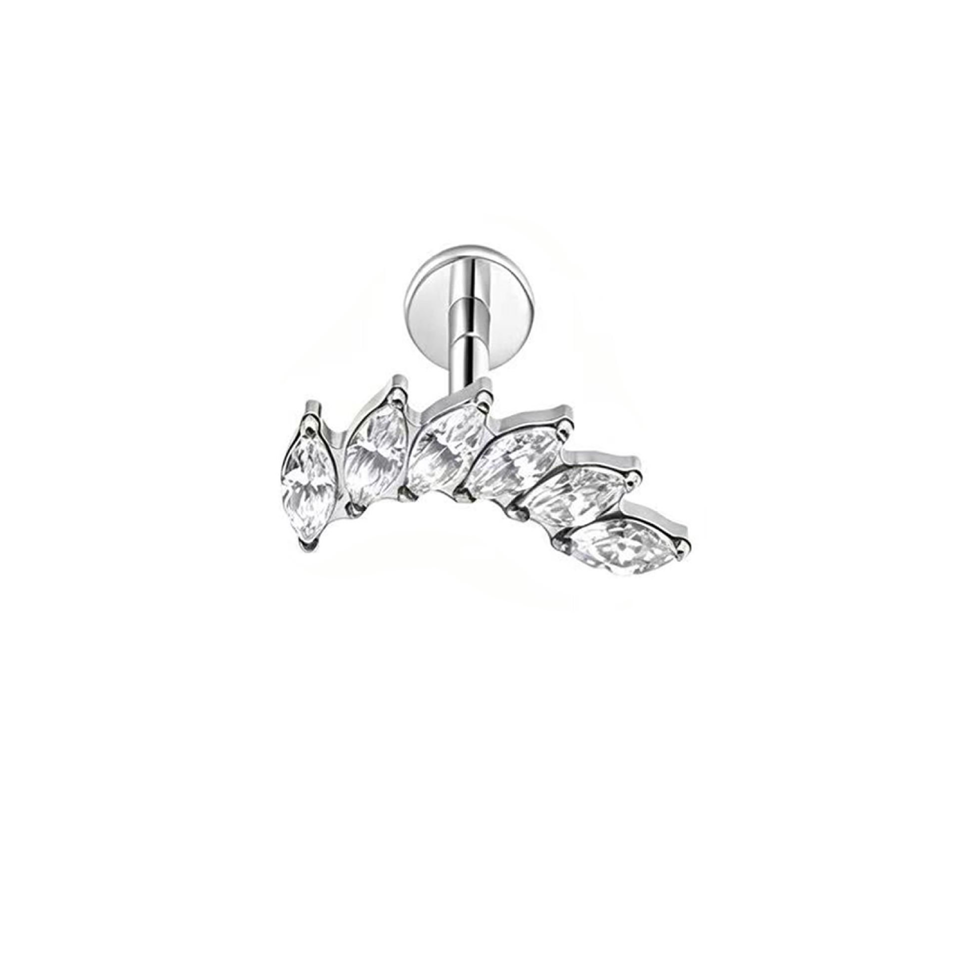 G23 Titanium Alloy Horse Eye Stud Earrings with Six Inlaid Color Zirconia - F136 Titanium Cartilage Piercing Jewelry Single Head [No Rod]