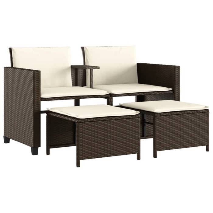 VidaXL Canapé de Jardin 2 Places avec Table et Tabourets, Fauteuils avec Coussins, Mobilier d'Extérieur Patio, Moderne, 368417
