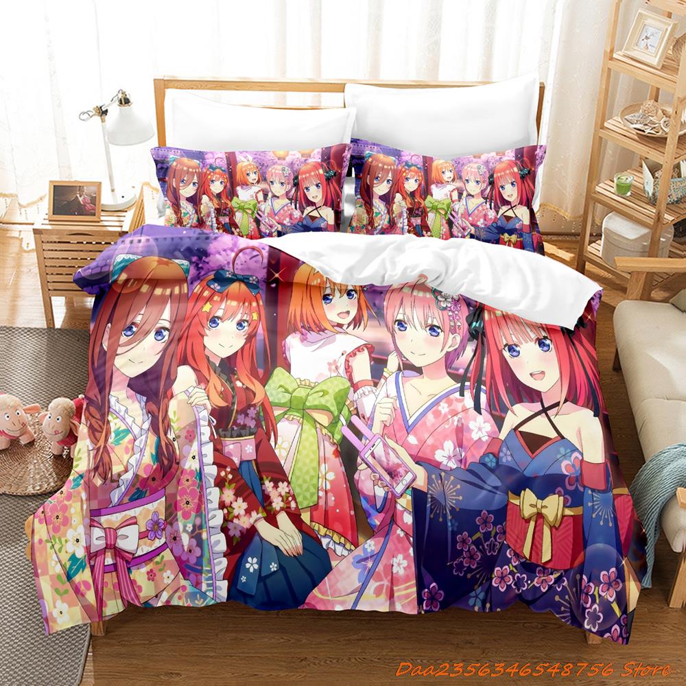 New The Quintessential Quintuplets Bedding Set Cartoon Anime three-piece set Adult Kid Bedroom Duvetcover Sets cama de casa