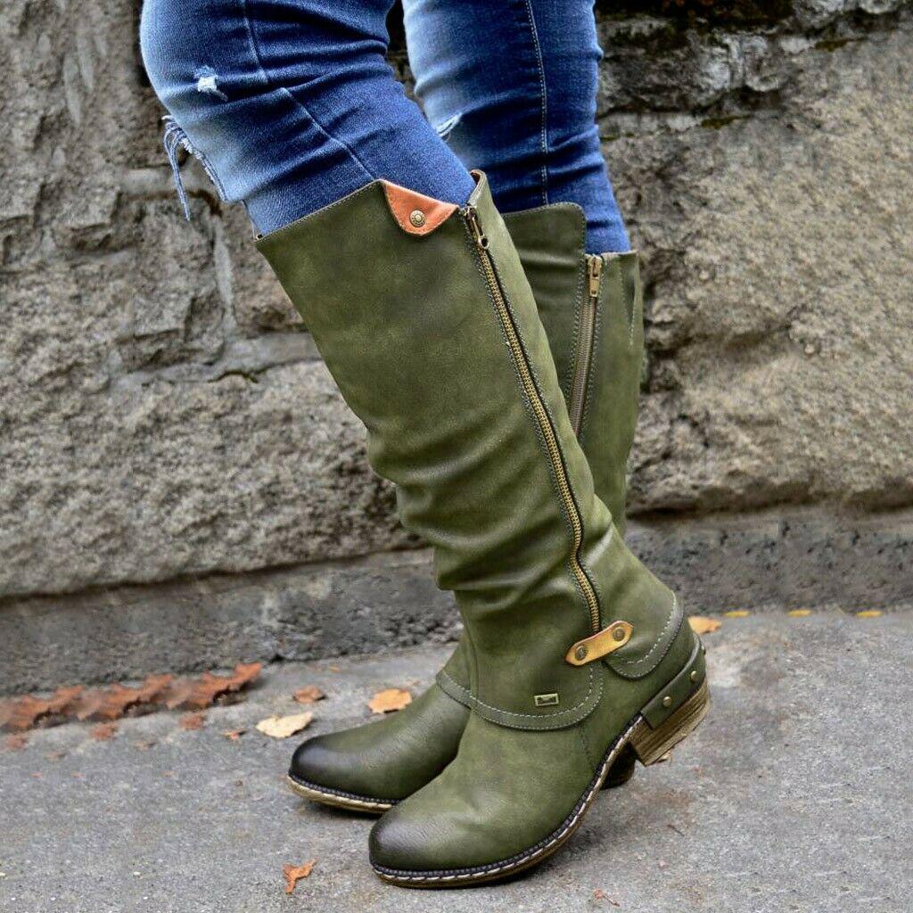 Botas altas de cuero PU con tacón bajo para señora comprar a buen precio —  entrega gratuita, reseñas reales con fotos — Joom