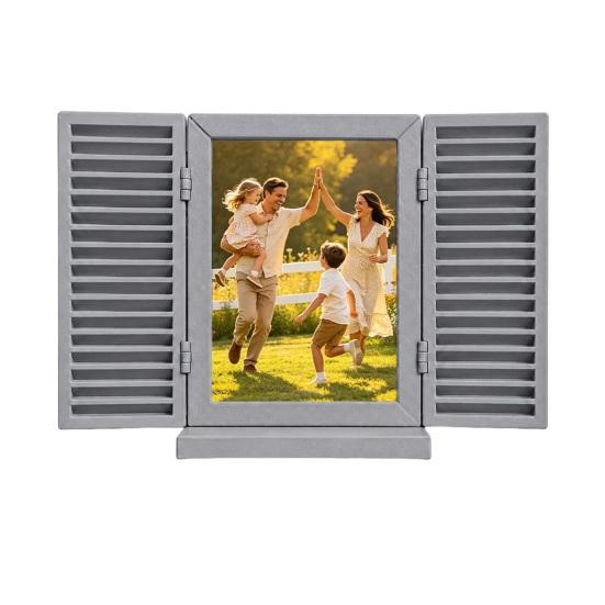 Key Holder with Hidden Storage Shelf, Mediterranean-Style Window Frame Photo Display Stand, Functional Entryway Organizer with Blinds Decor