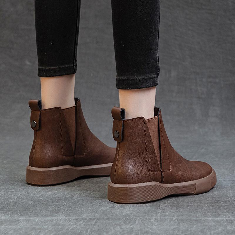 Martin Boots Women's New British Style Spring and Autumn Single Boots Chelsea Boots Flat Leather Short Boots Slim Boots