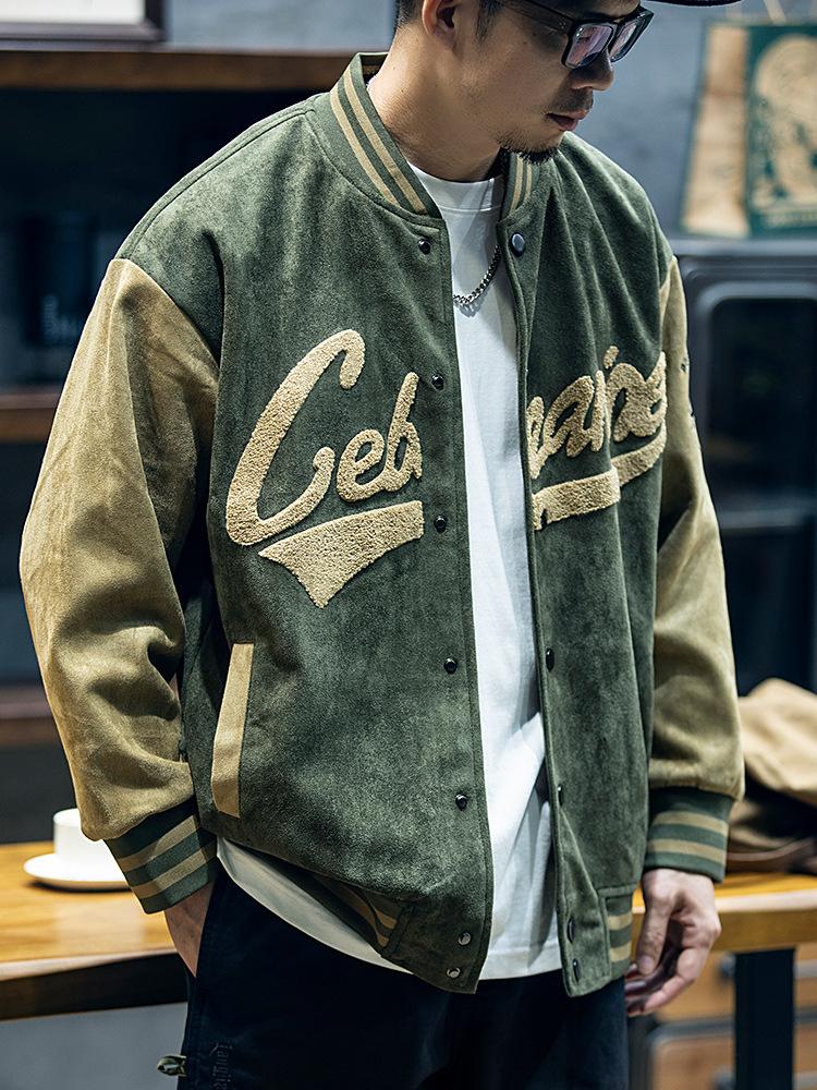 American Suede Baseball Jersey Men'S Loose Trendy Brand Large Size Casual Jacket Boys Winter Cotton Jacket Tide