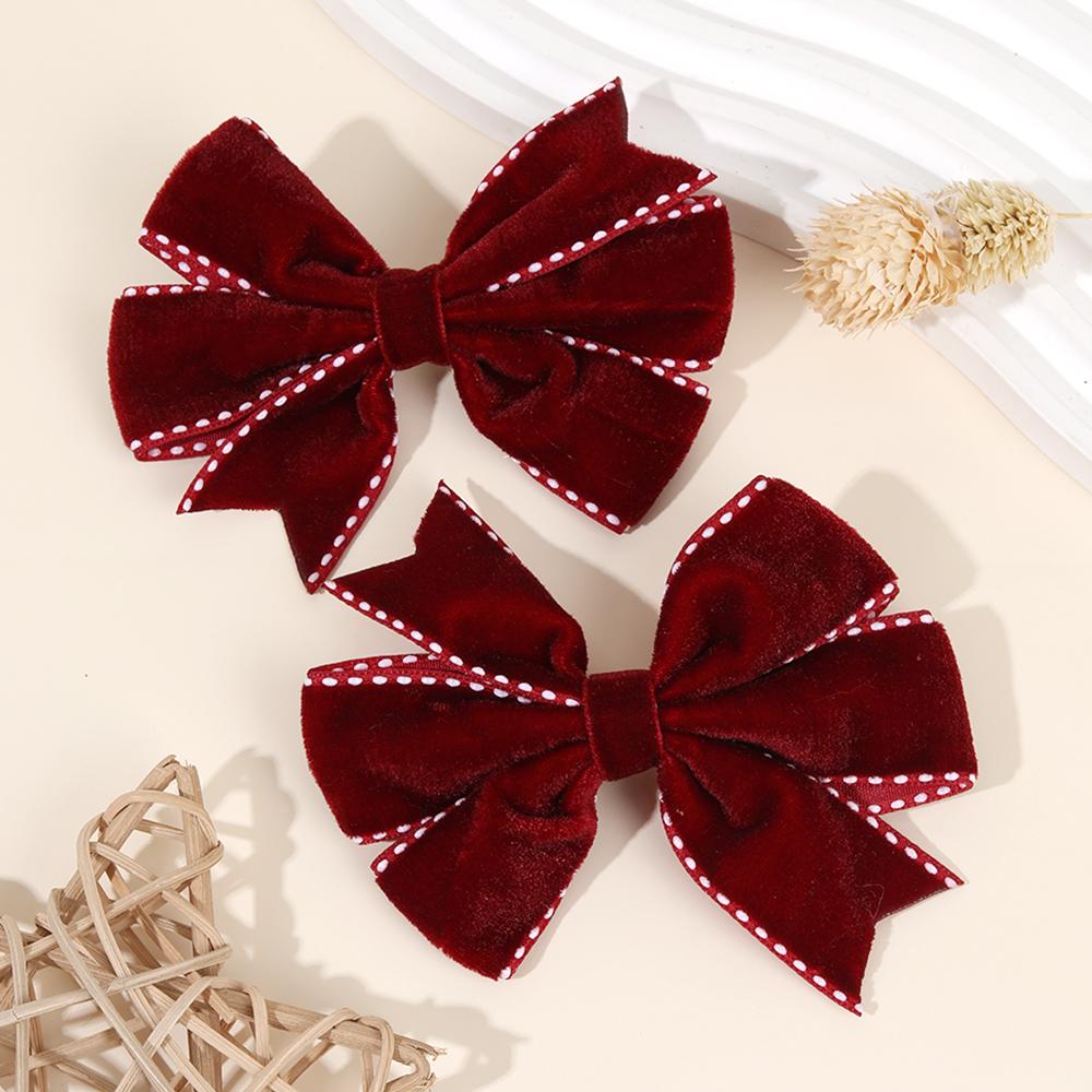 2PCS Velvet Bow Girls Hair Clip Sweet Retro Red Green Bow Hair Clip Handmade Hair Clip Headwear Children's Hair Accessories