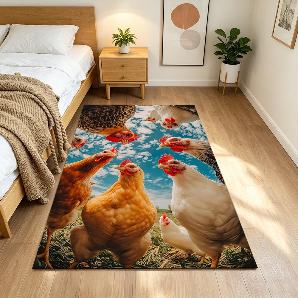 Chickens By The Wooden Fence Non-Slip Home Carpet Design for Office Decor Living Room Gift