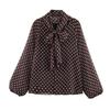 European and American women's clothing ins style 1116 summer scarf collar polka dot printing contrasting bottoming shirt inner shirt women