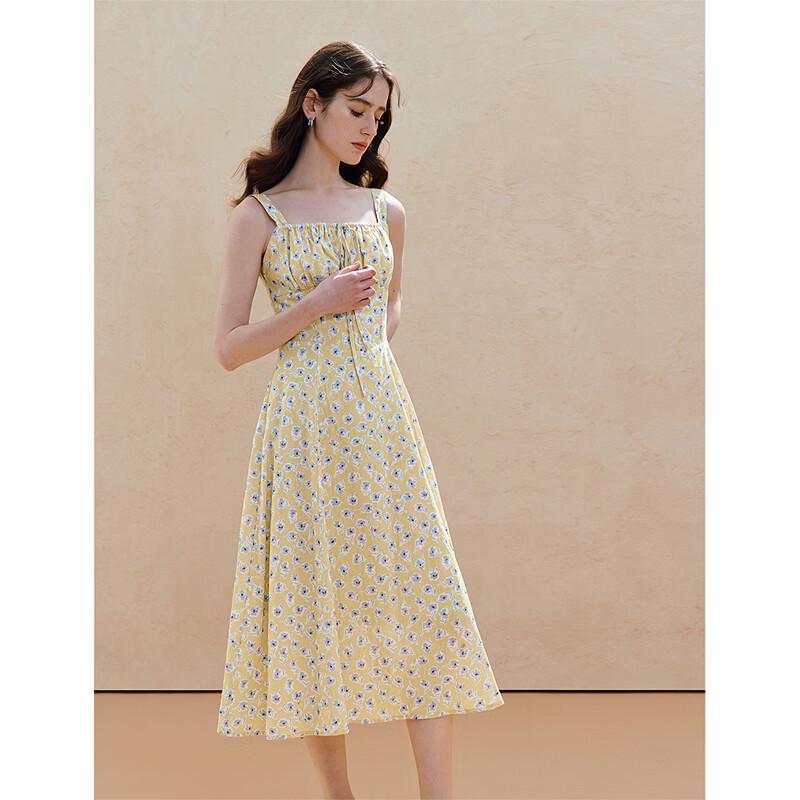 INMAN Xinjiang Baumwolle Florales Quadratischer Ausschnitt Midi-Kleid