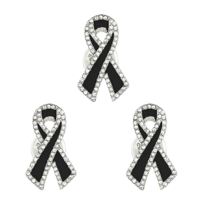 1/3/5Pcs Black Rhinestones Ribbon Brooch Funerals Memorial Pin For Woman Men Suit Dress Shirt Accessories Mourning Badge