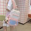 Women Large Capacity Schoolbag Campus Color Block Backpack Multi-Compartment Student Travel Backpack