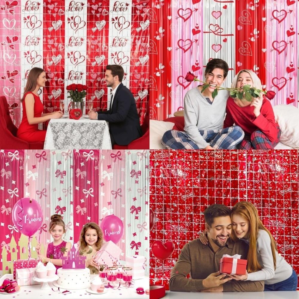 Bowknot Valentine's Day Party Backdrop Love Heart Streamers Hanging Curtains  Birthday Party