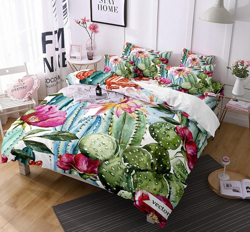 Comforter Cactus Queen King Size Green Plants Boys Girls Teen Bedding Set 3 Piece Set With 2 S Super Soft