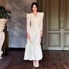 2024 Autumn European & American Women's Solid Color French Puff Sleeve Slimming Dress