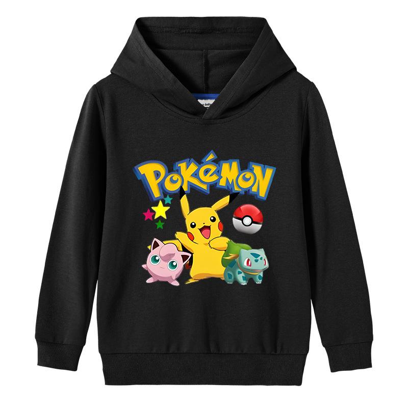 

Новая детская осенне-зимняя толстовка с капюшоном для мальчиков и девочек, спортивная рубашка для улицы с длинным рукавом, топ с мультяшным принтом Пикачу 160