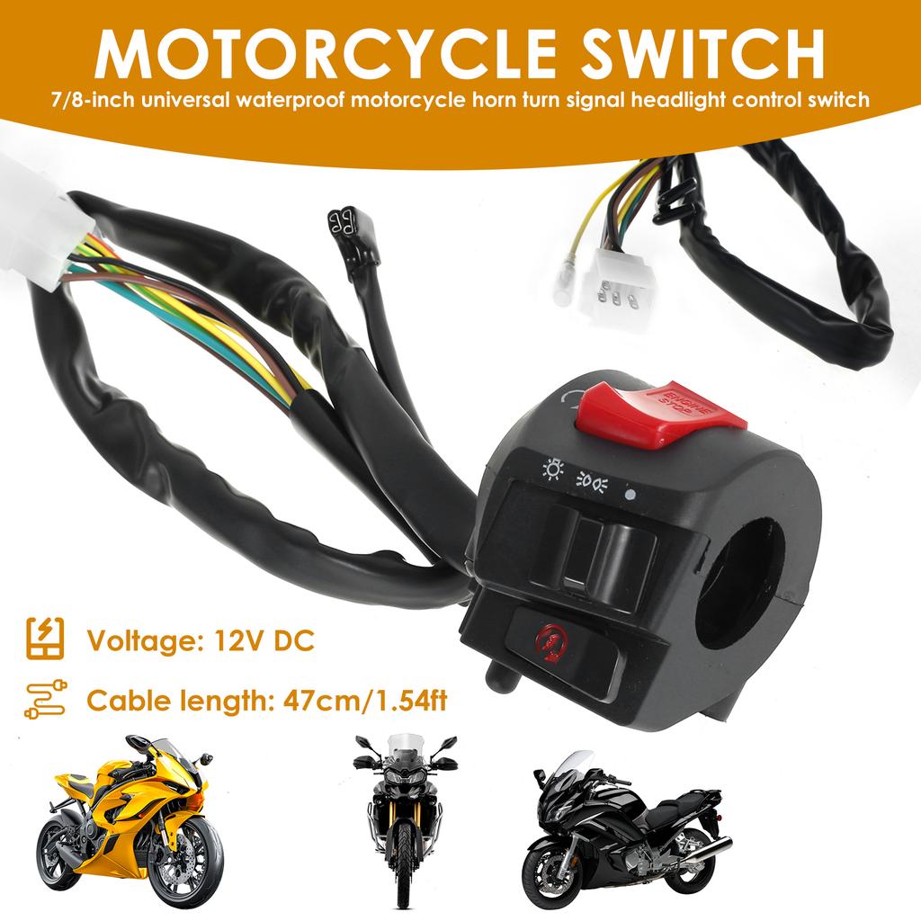 Motorcycle Handlebar Switch Control 1 Pair 7/8inch Universal Waterproof Motorcycle Horn Turn Signal Headlight Control Switch