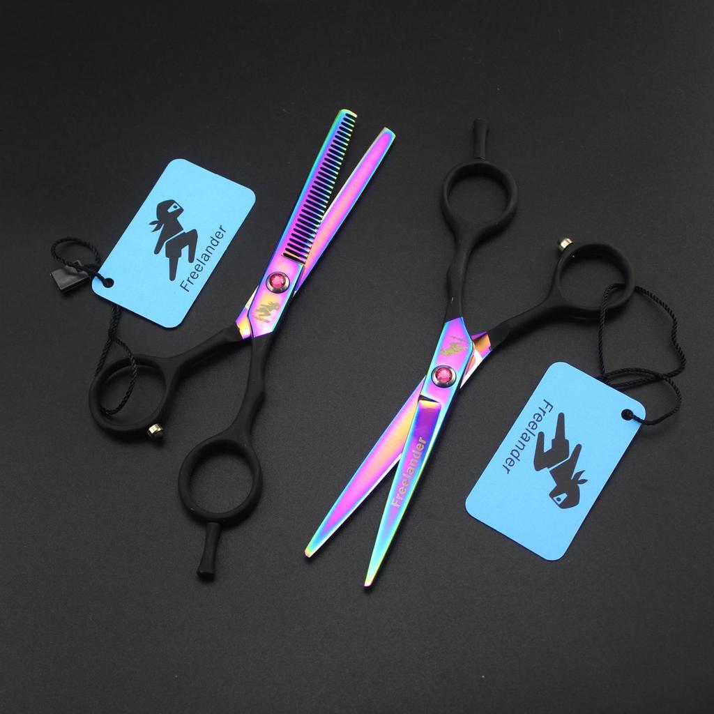 Shen Xingzhe 5.5'' Colored Black Handle Hairdressing Scissors: Straight & Thinning Shears