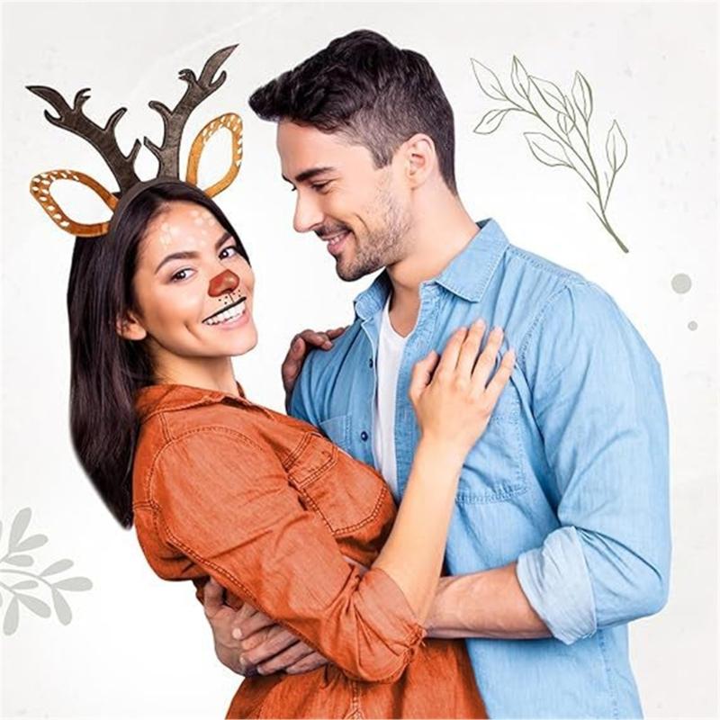 Festive Reindeer Antler Headband Set Includes Decorative Stickers Comfortable Cloth For Kids Adults Christmas Event