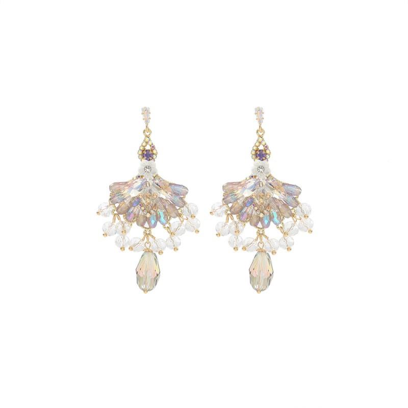 Elegant Minimalist Crystal Tassel Earrings Women Sterling Post Resin Geometric Fan Design 2026 Collection White