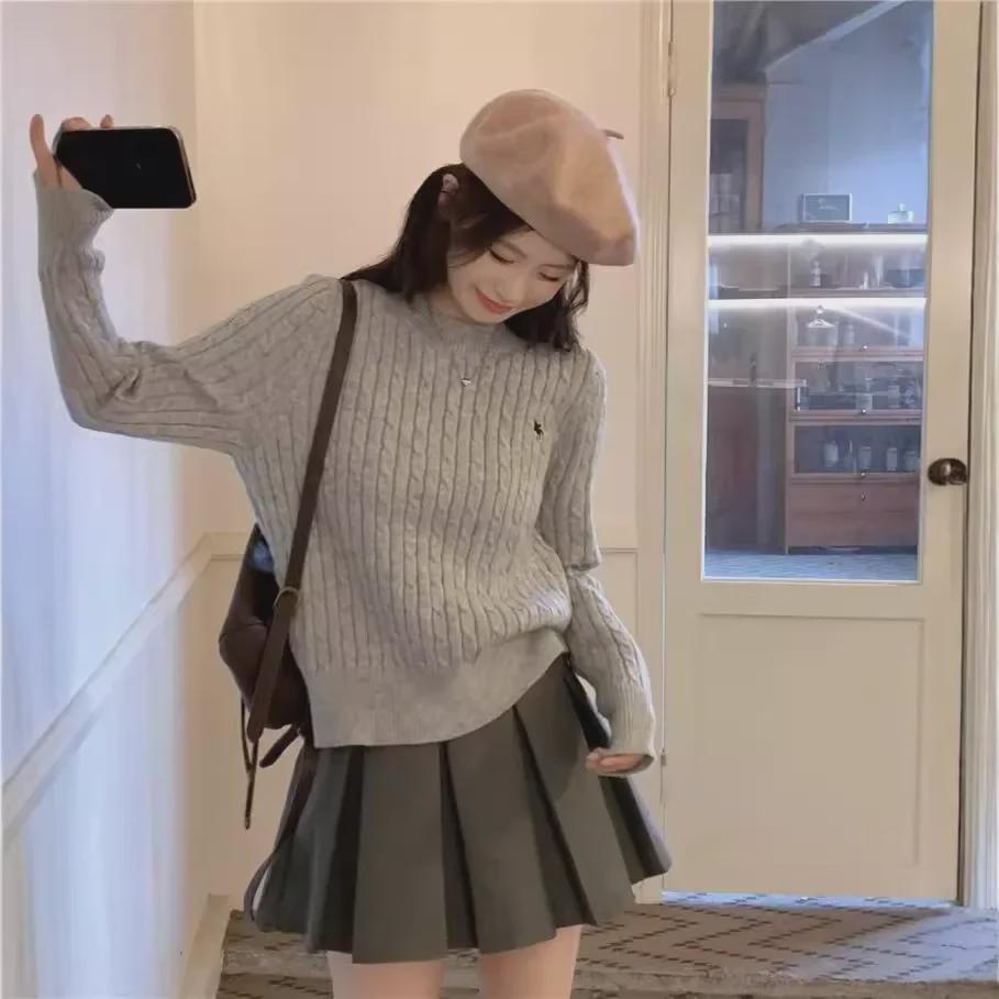 Women's Off-White College-Style Thick Embroidered Knit Sweater, Autumn/Winter Design