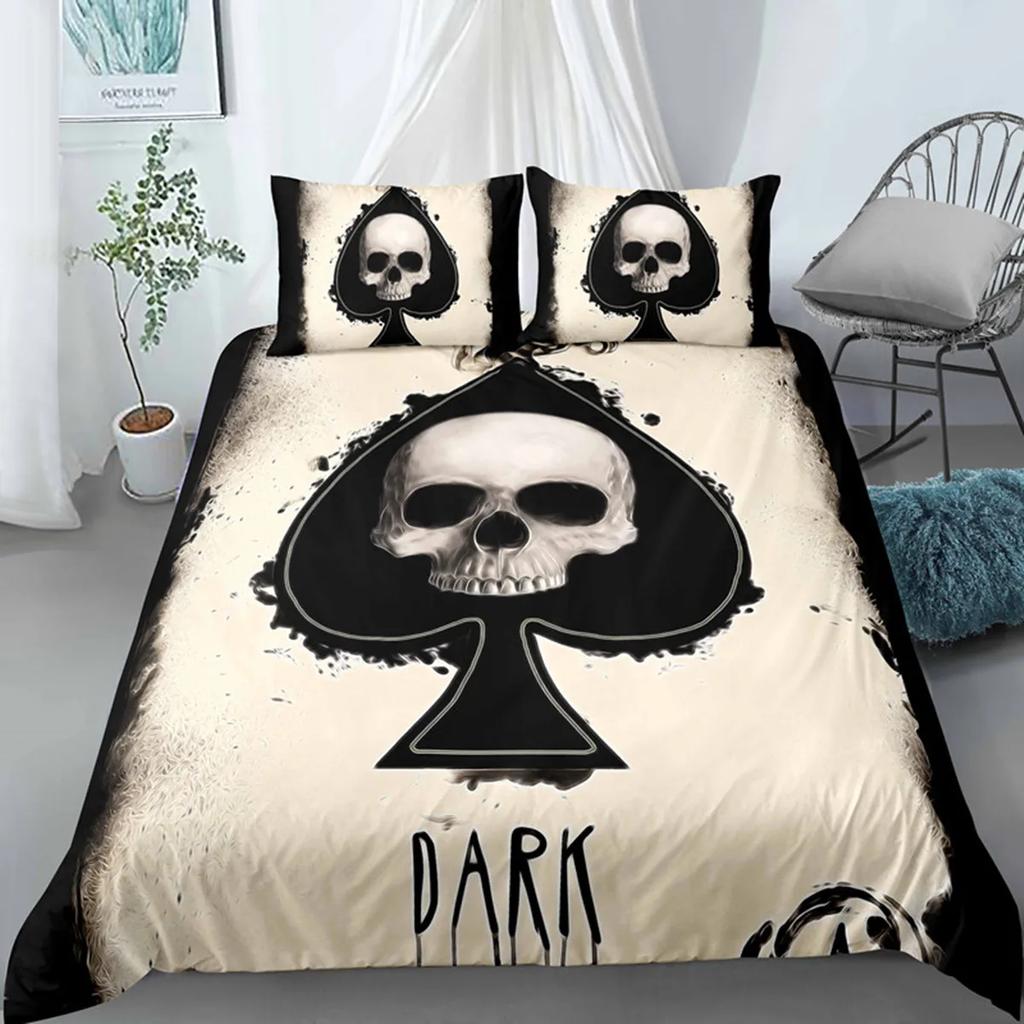 3D Skull Funny Skeleton Smoking Pattern Duvet Cover Halloween Black Skull Theme Bedroom Decoration for Children Teens Women Men