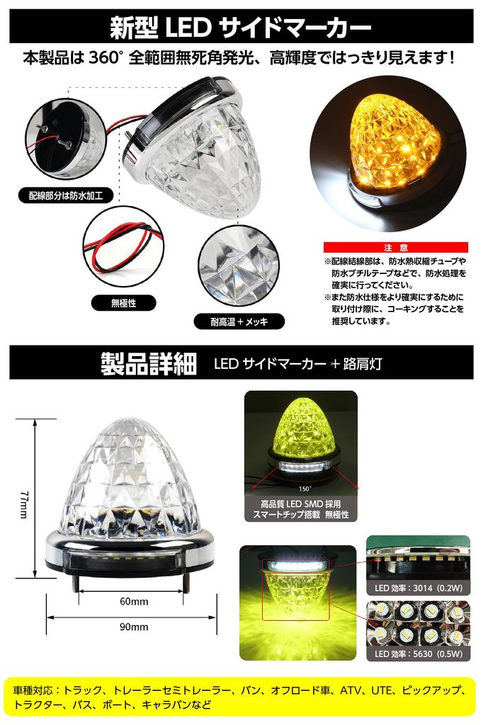 Rikopin Side Marker Lamp with Shoulder Light /24V Clear Lens Bus Marker Track Marker Crystal Lens Diamond Cut (White)