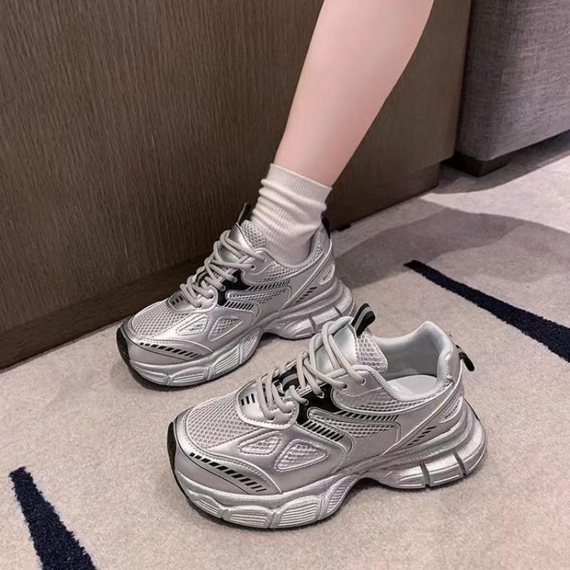Girls' Fashion Sports Shoes Children's Silver Daddy Shoes Breathable Running Shoes