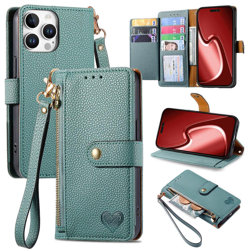 Portafoglio con Laccetto da Polso e Porta Carte, Laccetto a Tracolla, Supporto Integrato, Custodia per Telefono per iPhone 16 15 14 13 12 11 Pro Max Plus Cover