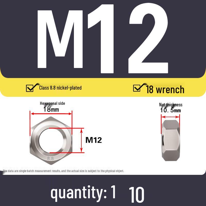 High-Strength Nickel-Plated Hex Nut Collection: Grade 8.8 Cap & Bolt Nuts M3-M12